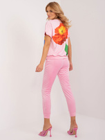 Hurt Jasnoróżowy komplet welurowy z printem RUE PARIS 