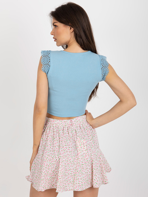 Hurt Jasnoniebieska bawełniana bluzka z koronką w prążek