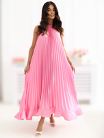 Różowa trapezowa sukienka z plisowaniem RUE PARIS 
