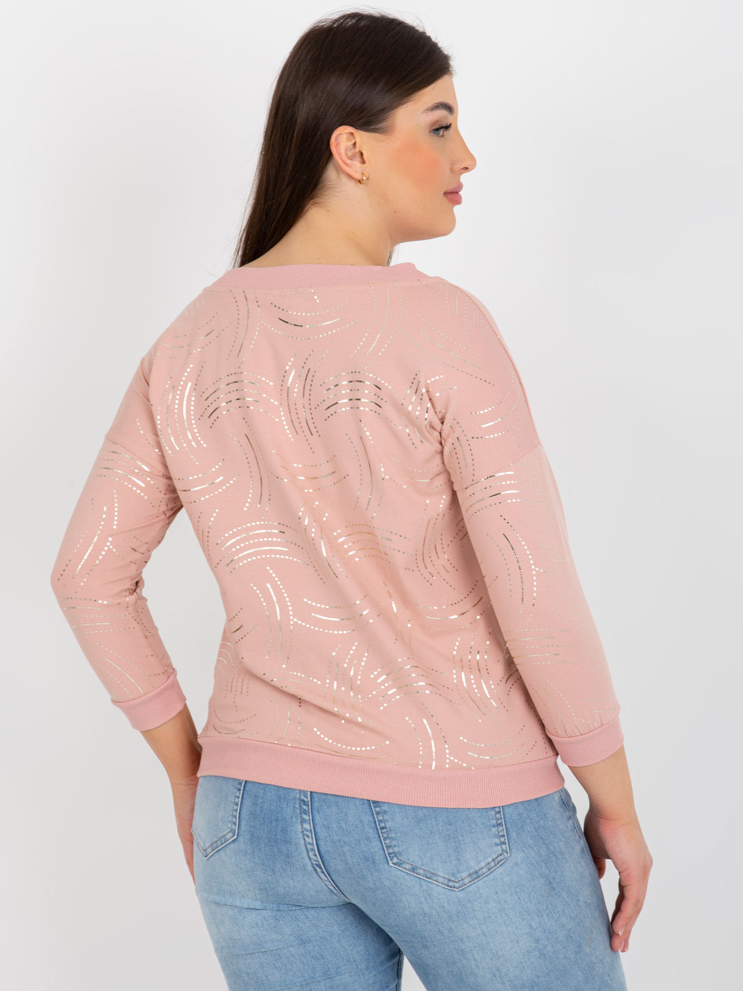 Jasnoróżowa damska bluzka plus size z rękawem 3/4