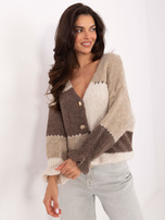 Ecru-beżowy rozpinany sweter z dekoltem V RUE PARIS