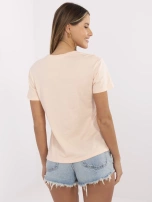 Łososiowy damski t-shirt z nadrukiem 
