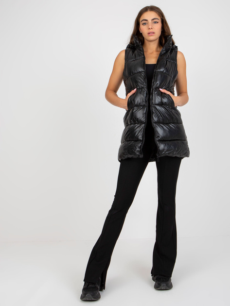 Hurt Czarna lakierowana kamizelka puchowa z kapturem