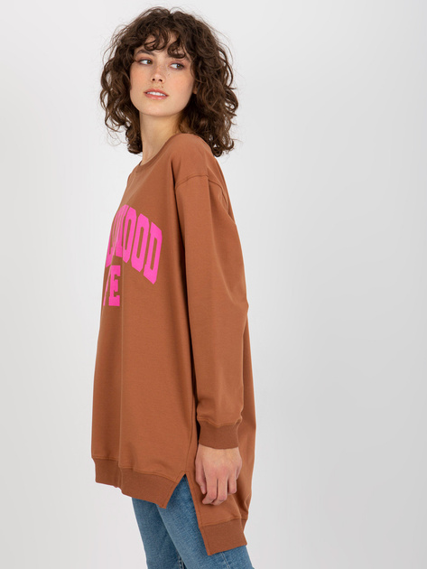 Hurt Jasnobrązowo-różowa długa bluza oversize z napisem