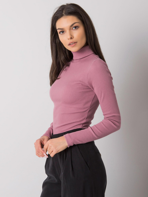 Brudnoróżowa bluzka w prążek z golfem Elisee RUE PARIS