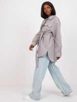 Szara długa wierzchnia koszula z paskiem Olesia