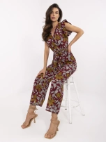 Bordowy kombinezon w tropikalny wzór Casja