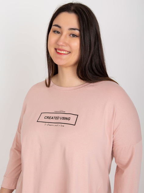 Hurtownia Brudnoróżowa tunika plus size z rękawem 3/4