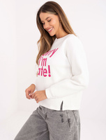 Ecru-różowa ocieplana bluza z napisem