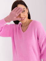 Hurt Jasnoróżowe eleganckie rękawiczki damskie