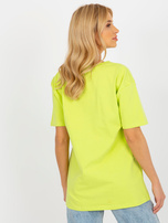 Hurtownia Limonkowy damski luźny t-shirt z napisem