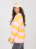 Różowo-żółta kolorowa bluza oversize z dekoltem V