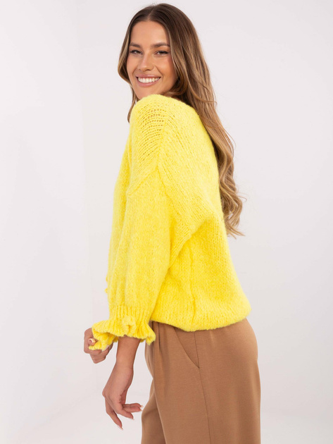 Hurt Żółty damski sweter oversize w jednolitym kolorze