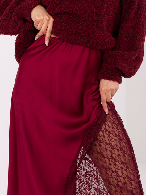 Bordowa rozkloszowana spódnica z koronką RUE PARIS