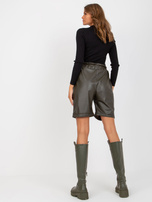 Hurt Khaki ocieplane szorty casualowe ze skóry ekologicznej