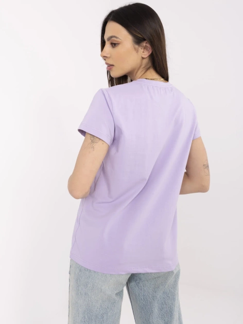 Liliowy t-shirt z okrągłym dekoltem BASIC FEEL GOOD