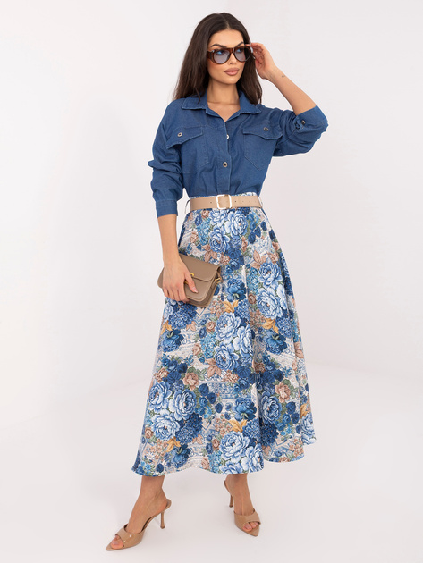 Ciemnoniebieska midi spódnica w romantycznym stylu