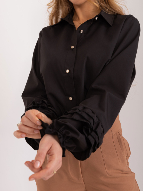Hurt Czarna elegancka koszula z ozdobnymi guzikami