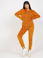 Hurt Ciemnożółty damski komplet welurowy z bluzą rozpinaną 