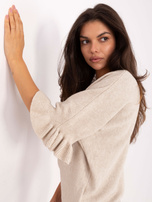 Beżowy damski sweter z jednolitym kolorze