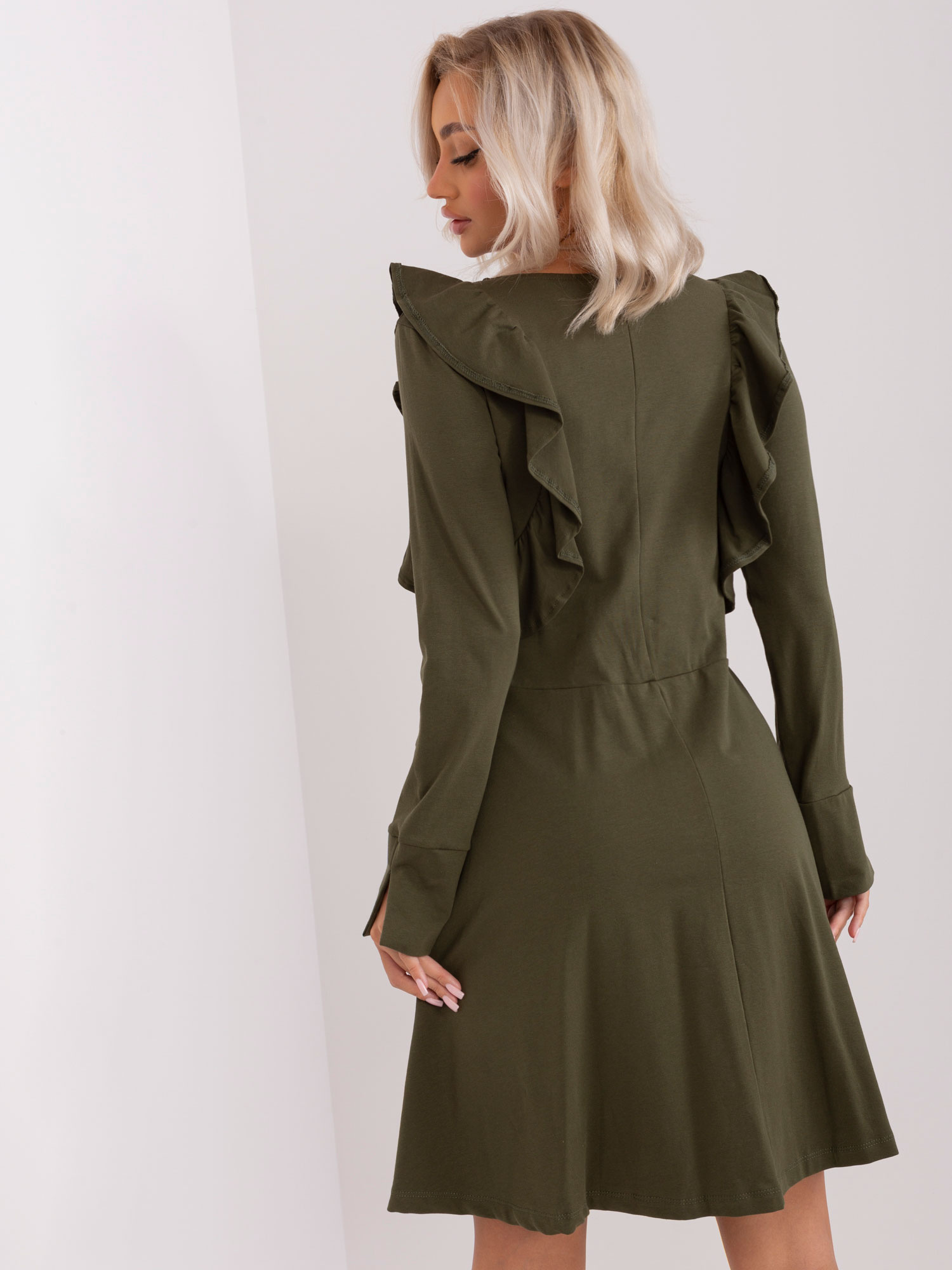 Hurtownia Khaki rozkloszowana sukienka z bawełny 