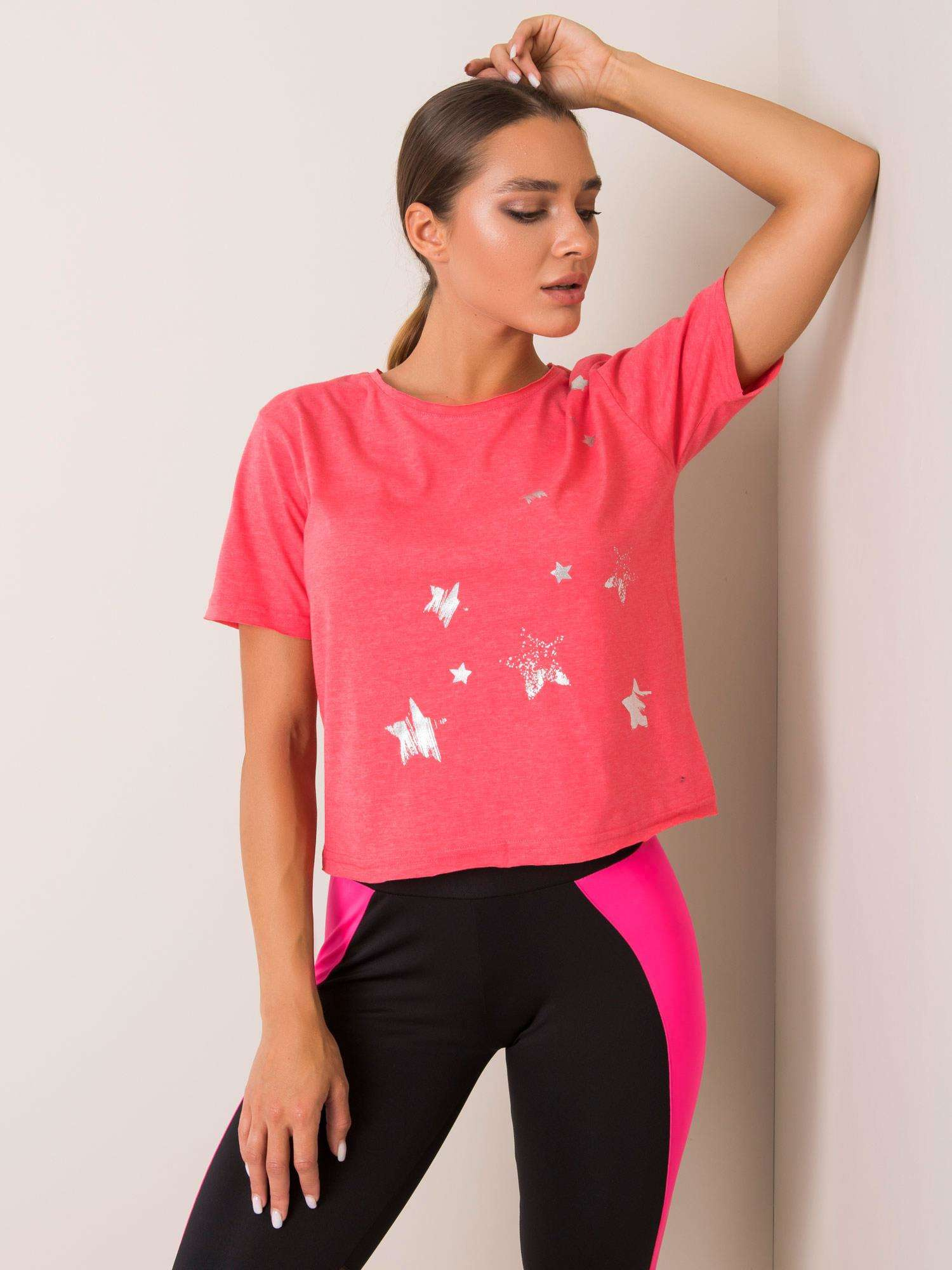Korallenfarbenes T-Shirt Star FÜR FITNESS.