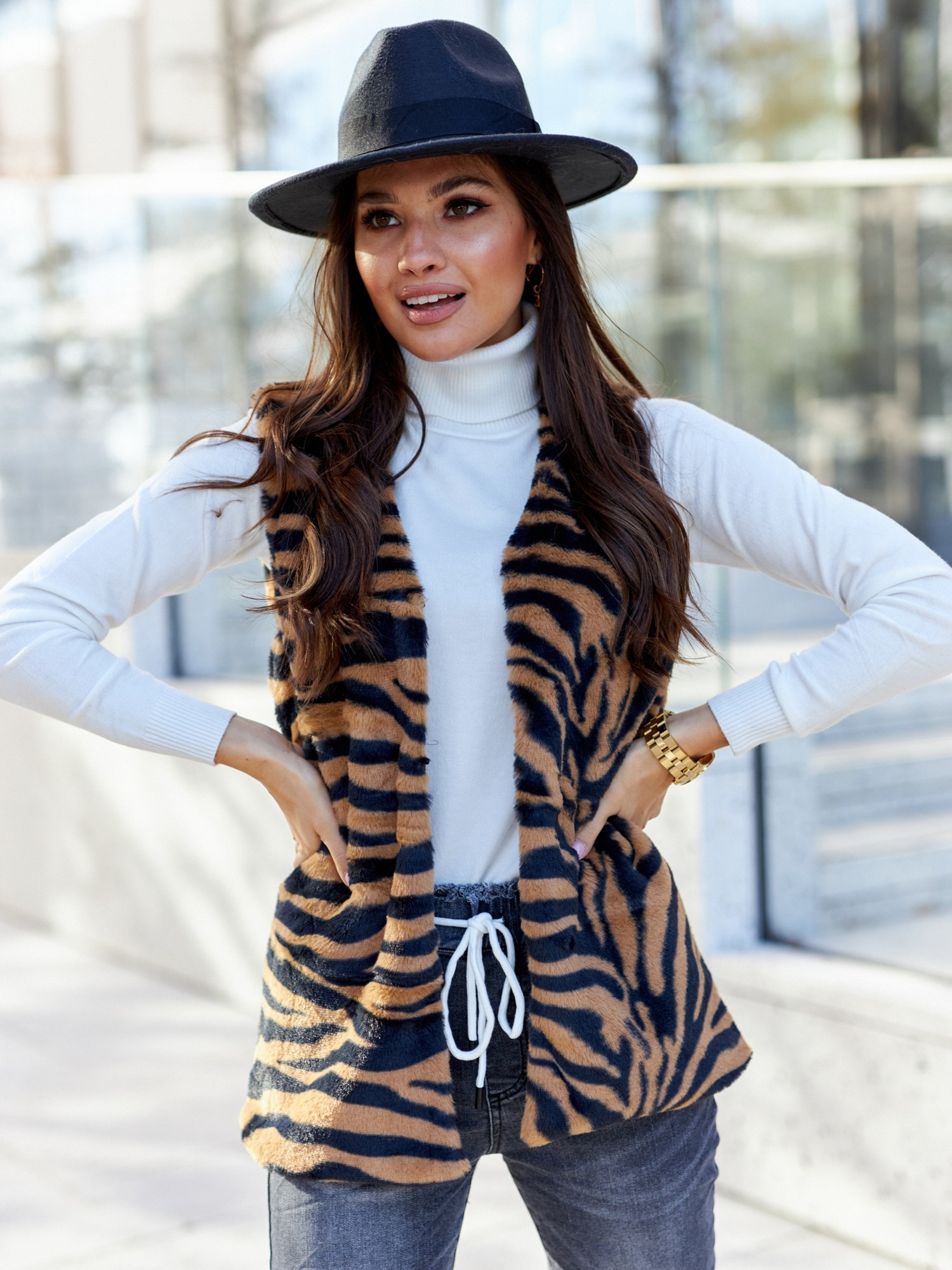 Raegen Patterned Beige Fur Vest