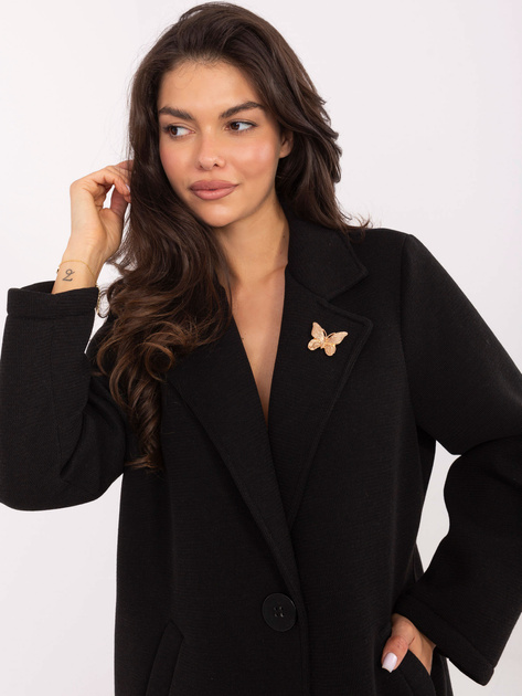 Czarny piankowy płaszcz z broszką RUE PARIS