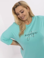 Turkusowa damska bluzka plus size z napisem
