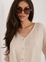 Beżowa letnia bluzka z zapięciem na guziki