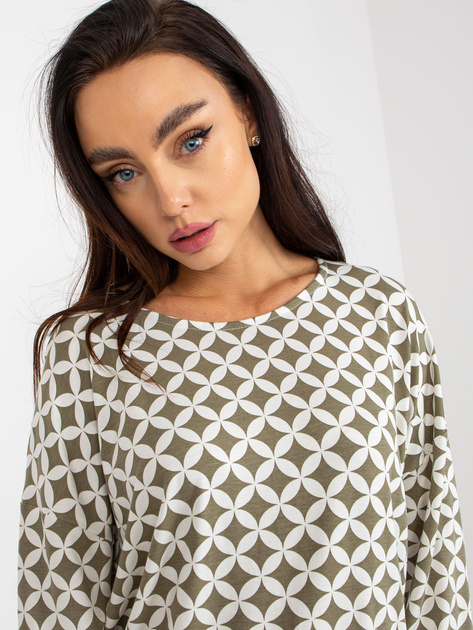 Hurt Bezowo-biała bluzka z nadrukiem i rękawem 3/4 RUE PARIS