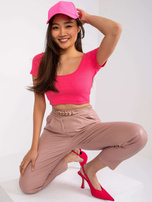 Różowe spodnie ze skóry ekologicznej Porto