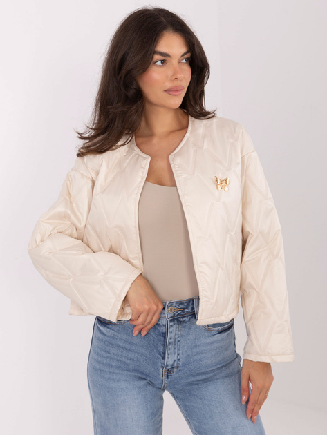 Jasnobeżowa kurtka z okrągłym dekoltem RUE PARIS