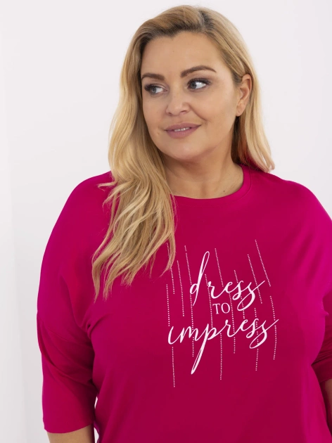 Fuksjowa damska bluzka plus size z aplikacjami