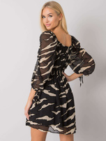 Czarna-ecru sukienka hiszpanka z printami Philippi