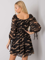 Schwarz-beige Off-Shoulder-Kleid mit Drucken von Philippi.