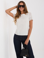 Ecru summer boho blouse with short sleeves.