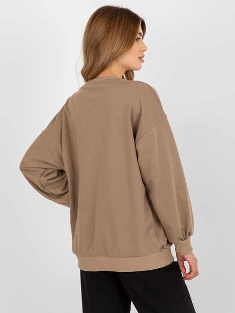 Hurtownia Ciemnobeżowa luźna bluza bez kaptura z napisem