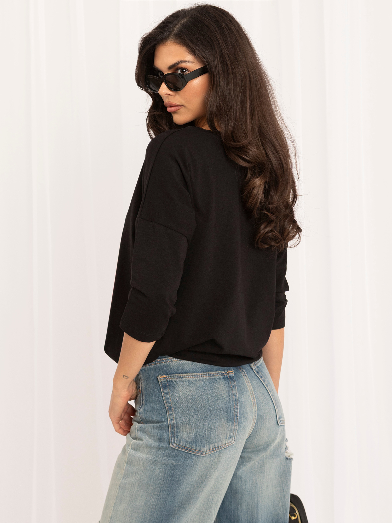 Czarna bluzka basic z rękawem 3/4 RUE PARIS