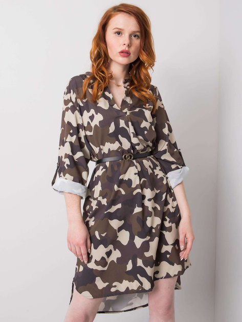 Beżowa-khaki sukienka moro Blaise