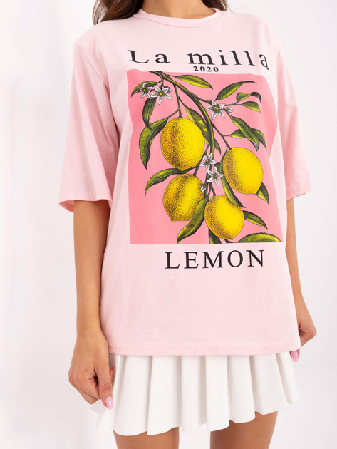 Hurt Jasnoróżowy damski t-shirt oversize z napisami