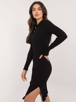 Hurt Czarna dopasowana sukienka basic z rozcięciem