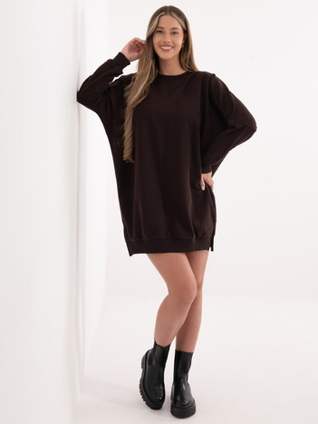 Czekoladowa dresowa sukienka basic z bawełny