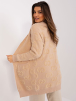 Hurtownia Beżowy kardigan z kieszeniami