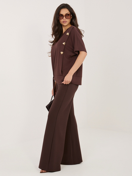 Czekoladowy damski komplet z krótkim rękawem