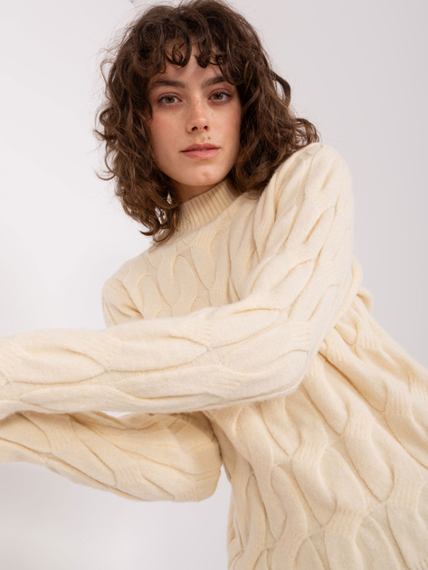 Hurtownia Kremowy damski sweter z warkoczami