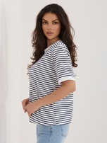 Biało-granatowy damski t-shirt z bawełny RUE PARIS