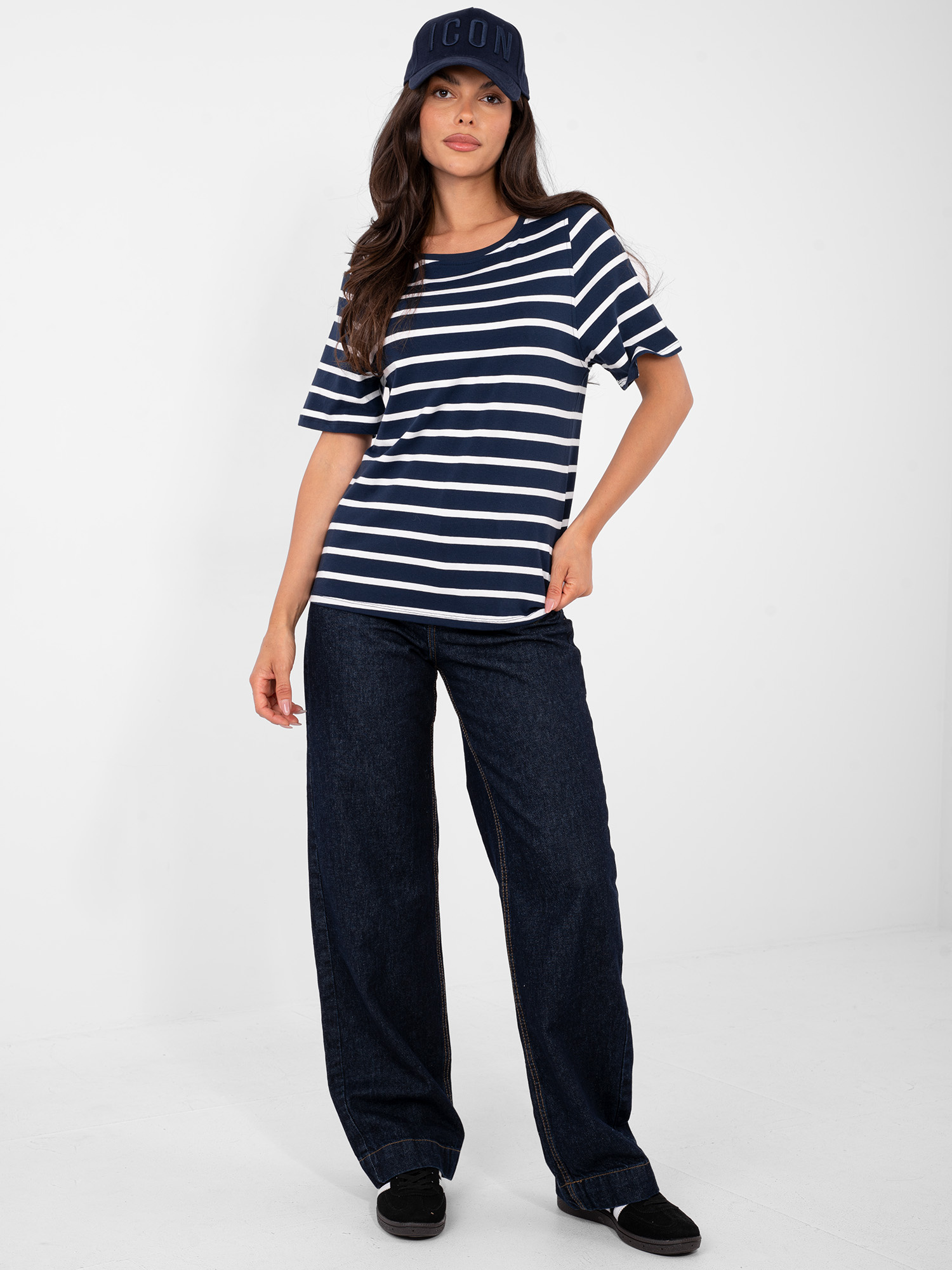 Navy-blue and white women's basic striped t-shirt RUE PARIS.