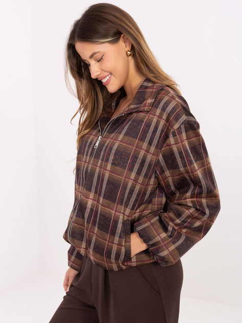 Ciemnocamelowo-czarna zamszowa kurtka z nadrukiem RUE PARIS