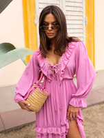 Hurt Różowa mini sukienka boho z falbaną Winona OCH BELLA